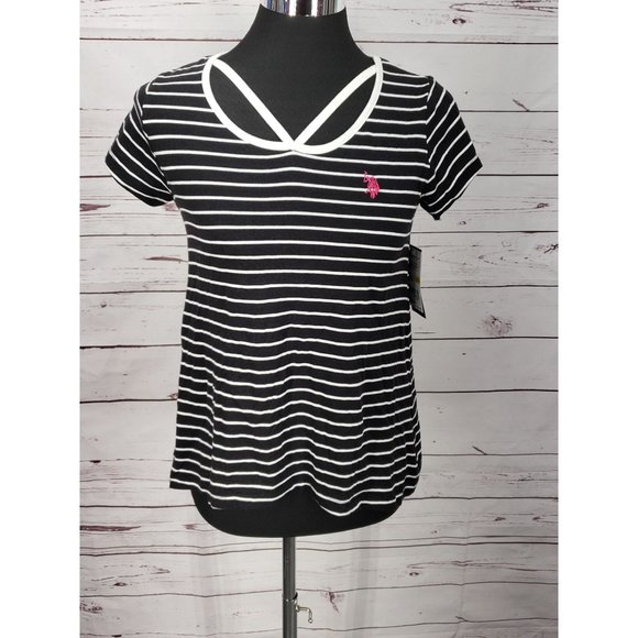 US Polo Assc  Black and White Size 10/12 Striped Tee‎ - Picture 7 of 7